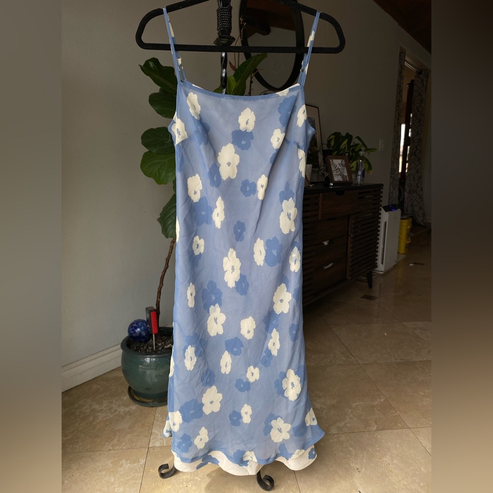 United Colors Of Benetton Light Blue Floral Midi Slip Dress